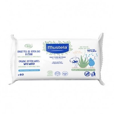 MUSTELA TOALLITAS AL AGUA ALGODON BIO 60