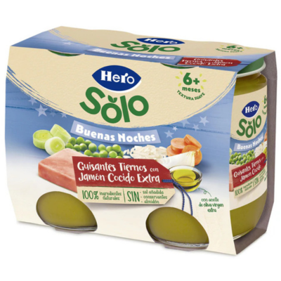 HERO BABY GUISANTES TIERNO JAMON 2X190GR