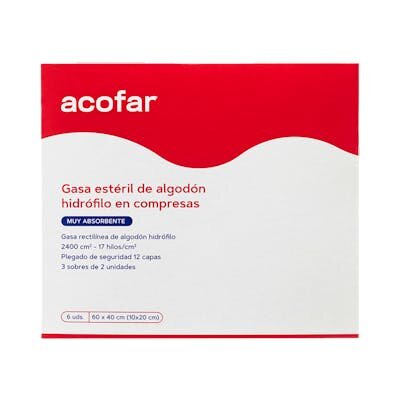 ACOFAR GASA ESTERIL ALGODON 60X40CM 6UD